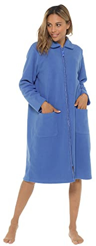 Undercover Peignoir pour femme en polaire avec fermeture éclair et bordure satinée, tailles 38 à 56, rose, violet, bleu, lilas et rose, 38-40