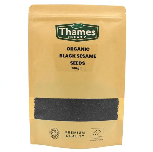 Organic Black Sesame Seeds - of Nutritious & Flavorful Seeds - No Additives, No Preservatives - Raw, Vegan, Non-GMO - Great for Snacking, Baking, and Sprinkling - Thames Organic 500g