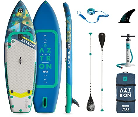 AZTRON Unisex – Erwachsene Sup Polaris Adventure 11'4 Combo Aufblasbares Stand-up-Paddle Board mit Zubehör, hellblau, XL