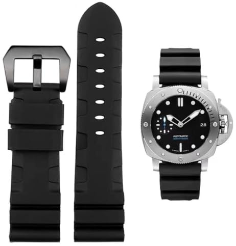 FOUUA Correa de Reloj Panerai de Goma 22mm 24mm Correa de Reloj Silicona Impermeable Acero inoxidable Cepillado Hebilla de Plata Compatible con Panerai unisex