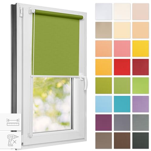 Estika Rollo für Fenster ohne Bohren - 40cm x 120cm - Frühlingsgrün 1-25 Stofffarben, Klemmfix Montage, Fensterrollos für innen, Sichtschutz für Fenster und Balkontür (40 cm Stoffbreite)