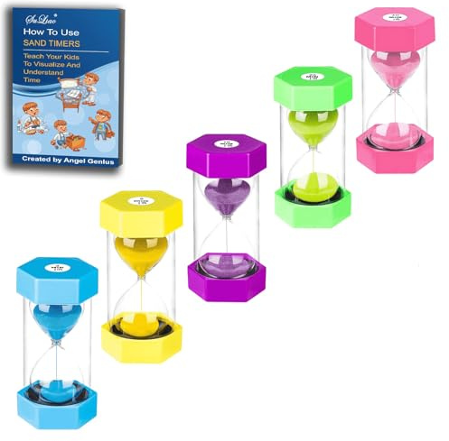 SuLiao Hourglass Sand Timer for Kids: Large Acrylic Unbreakable Sand Clock 3/5/10/20/30 Minutes, Plastic Sand Watch, Colorful Hour Glass Sandglass for Classroom Games Kitchen (Pack of 5)