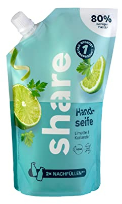 share Liquid Soap Refill Bag Lime & Coriander 500 ml - Liquid Soap Dispenses a Hygiene Product to a People in Emergency - Vegan Hand Soap in Practical Refill Pack