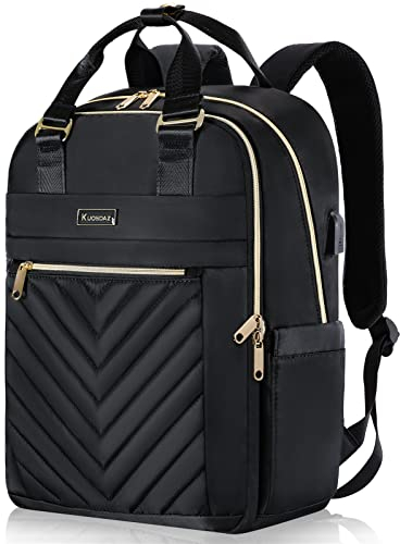Liokesa Rucksack Damen, 15,6 Zoll Laptop Rucksack Schulrucksack Mädchen Teenager mit USB Ladeanschluss & Laptopfach, Laptoptasche Business Rucksäcke für Arbeit, Reisen, Schwarz