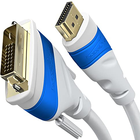 KabelDirekt – HDMI DVI Adapterkabel mit A.I.S. Schirmung gegen Störsignale – 2m (bi-direktionales Monitorkabel, HDMI-Gerät an DVI-Monitor anschließen & umgekehrt, Full HD/1080p, weiß)