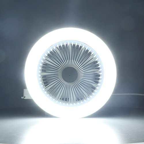 Luz De Techo LED Con Ventilador, Ventilador De Techo Silencioso Pequeño E27 30W Lámpara De Ventilador LED Ajustable Silenciosa, Pequeña Lámpara De Ventilador Eléctrico, Iluminación De Ventilador Moder