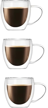 vienberg Lot de 3 verres à double paroi de 200 ml avec anse - En verre borosilicate soufflé à la main - Pour latte macchiato, thé et café - Double isolation