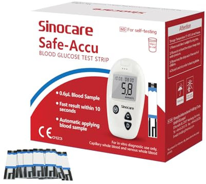 Sinocare 50PCS Safe Accu Blood Sugar Test Strips, only for Sinocare Safe Accu Glucose Monitor, only 50PCS Safe Accu Diabetes Testing Strips, NO LANS. & GLUCOMETER