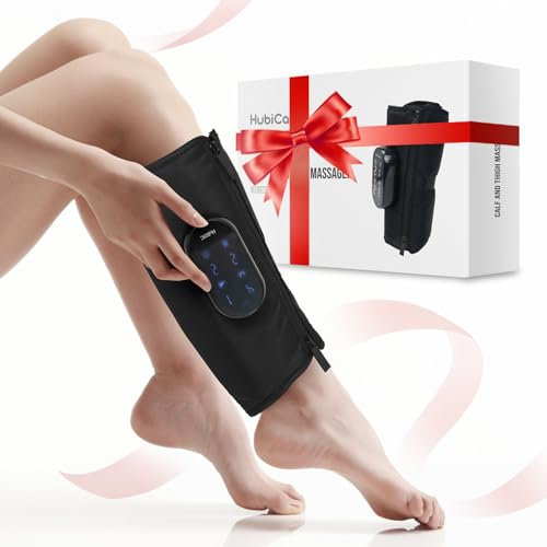 HubiCare - Massaggiatore wireless per gambe, forte compressione per polpacci e cosce, con calore e vibrazione, 4 modalità, 3 intensità, ricaricabile, vestibilità regolabile, regalo per rilassarsi e