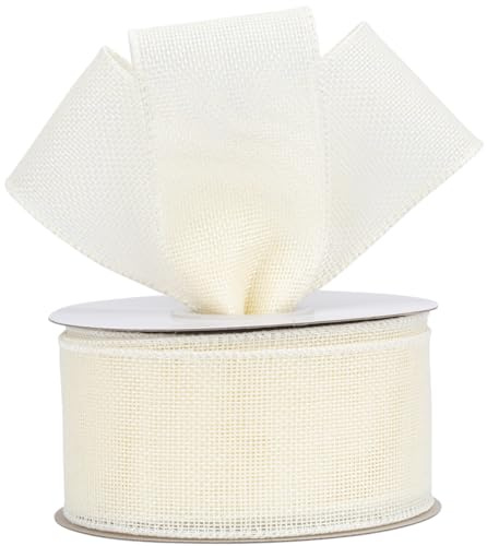 AVANAVA Ivory Burlap Ribbon 63mm Wired Edge Ribbon for Crafts, Wreath, Bow Making, Gift Wrapping, Christmas Tree Decoration and Home Decoration - 18 Meters/roll