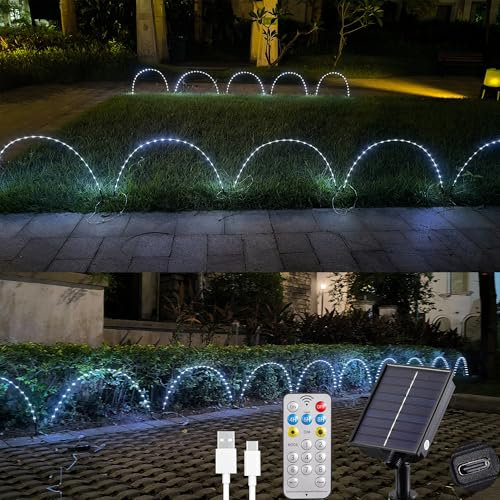 Tacobey Solarleuchten für Außen Garten, 5 Stück LED Rohrleuchten Anschließbar, Wasserdicht Solarlampe Wegbeleuchtung für Außen Garten Rasen Auffahrt Gehweg Wege Deko (Weiß)