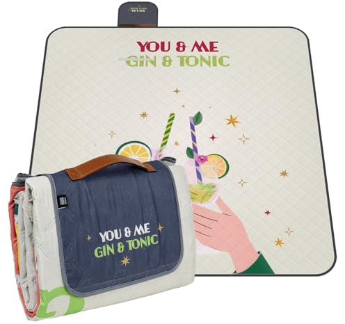 PERLETTI Telo Picnic Impermeabile Adulto 200x200 - Coperta Pic Nic Grande per Famiglia Spiaggia Montagna Parco Giardino - Tappeto da Campeggio per Esterno Portatile Pieghevole (Gin & Tonic, 200x200)