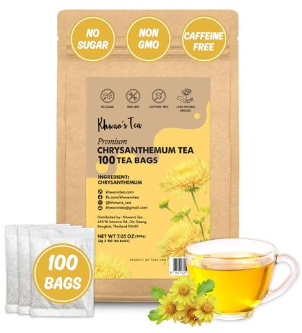 KHWAN’S TEA Chrysanthemum Flower Tea – Premium Herbal Tea, Caffeine-Free, Sun-Dried Flowers, Soothing Aroma, Perfect for Relaxation