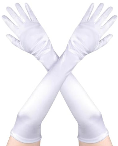 TaleMoon Weisse Satin Handschuhe Damen, Lang, Elegant, Vintage, für Classic Opera Party Halloween Karneval Kostüm
