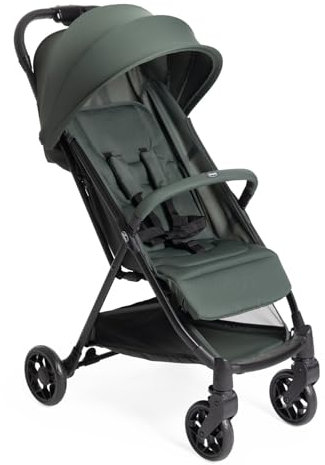 Chicco Urbino, Barnvagn 0+ Månader - 22 kg, Lättviktsvagn med smart och kompakt stängning, utdragbara kapslingar med UV50+ regnskydd, hopfällbart och justerbart ryggstöd, nackstöd, grön