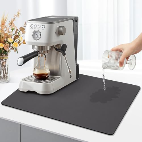 Votoko Alfombrilla Escurreplatos, 60 × 40 cm Alfombrilla Cafetera Antideslizante, Súper Absorbente Alfombrilla Secado de Platos, Self Drying Mat Protector para Encimera de Cocina, Gris Oscuro
