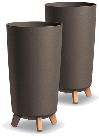 Tymar Lot de 2 cache-pots grands avec pieds, Pot de fleurs, Grand pot de fleurs, Pot de fleurs mat, Pot de plantes pour l'intérieur et l'extérieur ((2pack) Café ; Hauteur 44,5 cm/ø 24 cm)