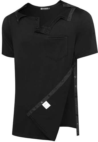 KGGEOO Men’s Post Shoulder Surgery Recovery Shirt Tear Away Short Sleeve Rotator Cuff Full Side Snap Adaptive Chemo Clothing