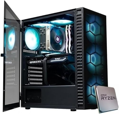 EMCA4 Computer Gaming PC Assemblato Fisso Ryzen 7 5700X - RTX 5060 8GB - SSD M.2 1TB nvme - Ram 32GB DDR4 3200Mhz - 6 ventole RGB - WIFI - Windows 11