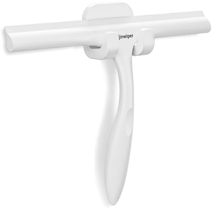 Anjinwiper All-Purpose Shower Squeegee for Shower Glass Door with Adhesive Hook, Silicone Squeegee for Shower Doors, Bathroom, Windows, Mirrors, Shower Cleaner Tool Household Squeegee(10 inch-White)