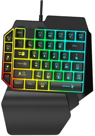 DIYEAH Teclado Mecánico para Juegos Sola Mano para Zurdos, Compacto y Retroiluminado RGB, Portátil para Pc y Portátil, Color Negro, 1 Unidad