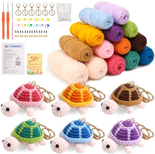 Minnhua 6PCS Kit Uncinetto per Principianti Animali Kit Crochet Animale | Carino Amigurumi Kit Principianti Facile da usare e multicolore Set per l'artigianato DIY di tartaruga Adatto per tutti