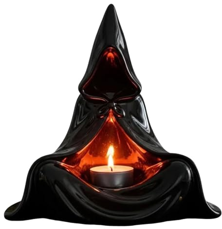 Stand de Velas con Capucha - Soporte de Halloween para el Ambiente Espeluznante | Construcción de Resina con función de característica de Ranura Verde Azulado, luz Parpadeante, mostrador