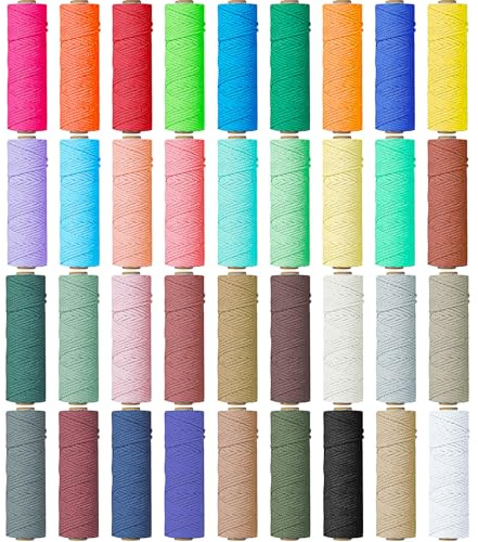 36 Rollen Makramee-Garn, 3 mm × 30 m natürliches Baumwollseil, 4-fach gedreht, weiches farbiges Makramee-Zubehör für DIY-Bastelarbeiten, Wandbehänge, Pflanzenaufhänger, Handarbeiten und Stricken,Bunte