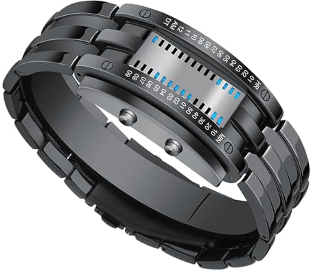 Eujgoov Herren Modische Binäre Uhr mit Blauer Hintergrundbeleuchtung LED für Outdoor -Partys und Aktivitäten, Quartz -Bewegung Armbanduhr für Männer (Schwarze Größe)