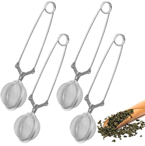 Mritrit 4 pinzas de té, colador de té para té suelto, acero inoxidable, malla fina, colador para taza, bolas de té, filtro de té, colador para especias y hierbas, diámetro de 4,5 cm