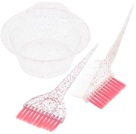 LALAFINA Juego de Pincel para Teñir el Cabello y Tazón para Mezclar Tinte, Set de 3 Piezas Diseño Transparente Perlado, Cerdas Flexibles, Apto para Salón y Uso Doméstico, Herramienta