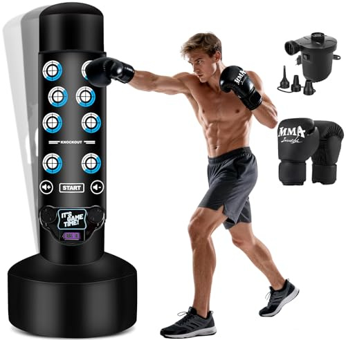 NZQXJXZ Sac de frappe amélioré debout avec tapis musical interactif, sac de frappe adulte de 175 cm avec affichage de points, tapis lumineux et musical, kick-boxing pour débutants, entraînement MMA