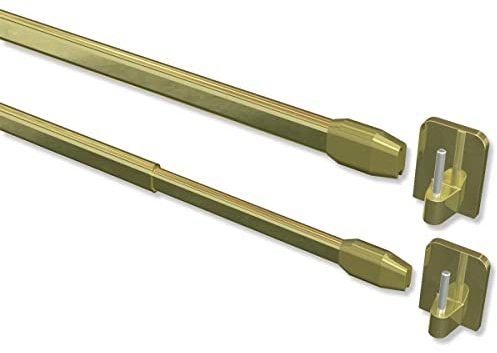 Interdeco Vitragestangen mit Klebehaken/ausziehbare Scheibenstangen Messing farbig (2 Stück), 50-80 cm