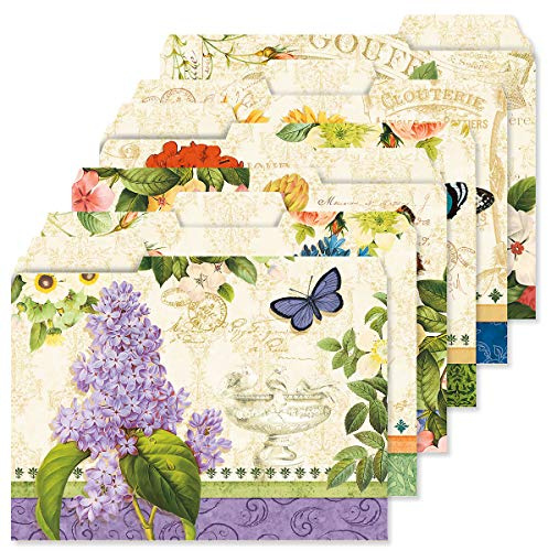 Current Grande Fleur File Folders Value Pack - Bulk Set of 24, 6 Pretty Decorative Designs, 1/3 Cut Tabs, Heavy-Duty Paper Stock, Office Supplies for Home & Work, 9-½” x 11-¾” Letter Size