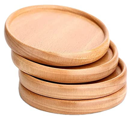 LNJ 4 Stück Untersetzer Gläser aus Holz - Glasuntersetzer Wiederverwendbare - Rund Saugfähigen Tasse Coaster Cup Mat - Tischuntersetzer Tassenuntersetzer für Getränke, Tassen, Bar - Ø10cm