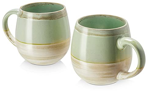 LIFVER - 2 x 620 ml - Kaffeetassen Set/Becher - Moderne Keramik Tasse - Kaffeetasse groß - Reaktiv Glasur Grün