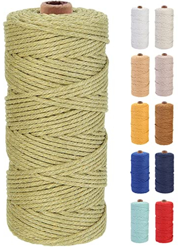 GOHOF Macrame Cord 3mm x 100m Premium Cotton Macrame Rope, 4 Strand Twisted Soft Cotton Cord, One of The Most Perfect Materials for Macrame Art, Cotton String Without Chemicals (Dark Khaki)