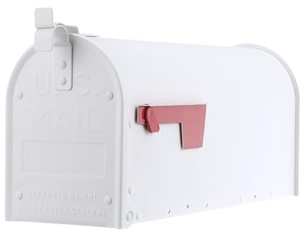 Architectural Mailboxes Admiral™ Rust-Proof Aluminum Metal Post Mounted Mail Box for Outside, White, Medium Curbside Mailbox, USPS Approved for Residential Delivery