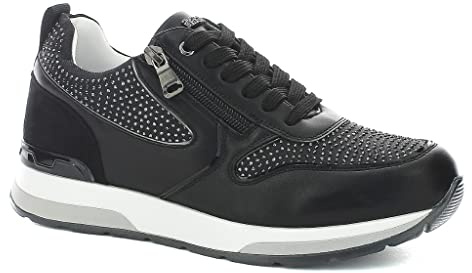 Inblu Sneakers Donna Sportive con Strass e Doppia Allacciatura, Scarpe da Ginnastica, Nero, 39 EU
