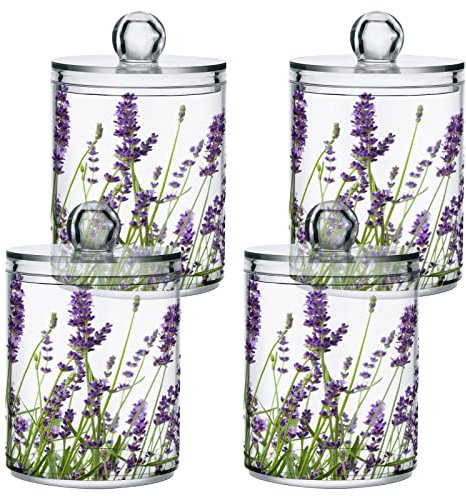 JUNZAN Botes de plástico con tapa para plantas de lavanda sobre blanco, 2 unidades, recipiente de almacenamiento para bolas de algodón, hilo de algodón