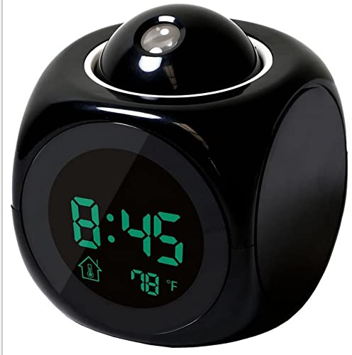 Pilipane Réveil à Projection pour Chambre à Coucher,Radio-réveil avec Projection sur Mur Au Plafond avec Chargeur USB, Réveil à Projection à Fonction Vocale LED(Noir + câble USB)