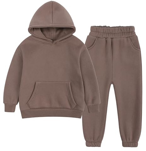 Little Boys Girls Hooded Sweatshirt and Jogger Pants Set Kids Fleece Pullover Hoodie Sweatpants 2 Pieces Tracksuit Sweatsuit for Age 2-7 Years Brown