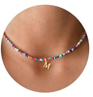 Yoosteel Initial Necklaces for Women Gifts - Initial M Beaded Necklaces for Women Colorful Beaded Choker Letter Necklace Jewelry Birthday Personalized Gifts for Her