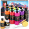 JusArt Acrylfarben set,mit 12 acryl Farben (je 500ml)&2 metallic acrylfarben(je 250ml),ungiftig Acrylic Paint,Wasserfest und Lichtecht,für Künstler,Holz, Stoff,leinwand,Leder und Stein
