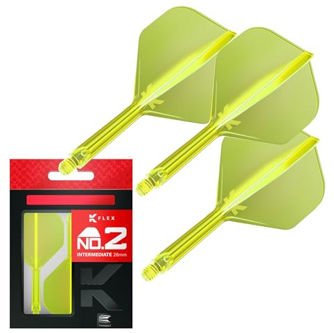 Target Darts K Flex Fléchettes et Arbres Intégrés, No.2 Jaune (Intermédiaire) | Pack de 3 Fléchettes Moulées K-Flex - No2, Kflex All in One Flèche et Tige de Fléchettes Moulées | Dart Accessories