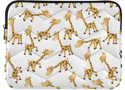 Zipper Laptop Messenger Bag, Case Sleeve Suitable for 13 in to 14 in Notebook Bag, Shoulder Strap Tablet Briefcase Print Little Cartoon Giraffe Seamless On Black