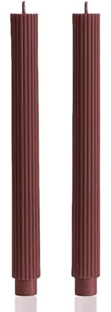 PAMELIFE 2 Pack | 10 Premium Unscented Ribbed Wick Taper Candles, Tall Ribbon Wax Dinner Unscented Modern Home Décor Soy Wax Handmade 12 Hours candlesticks (Brown)