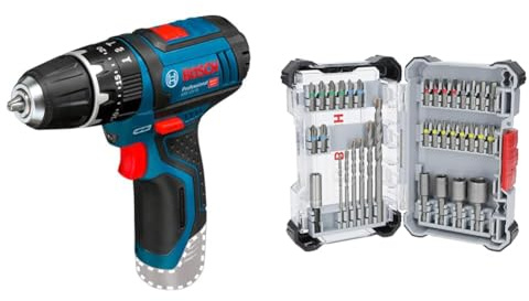 Bosch Professional 12V System Akku Schlagbohrschrauber GSB 12V-15 (ohne Akku/Ladegerät) + 35x Extra Hard Schrauberbit‑ und CYL-3 Bohrer-Set, 35‑tlg. (197 x 110,5 mm, Professional Zubehör)