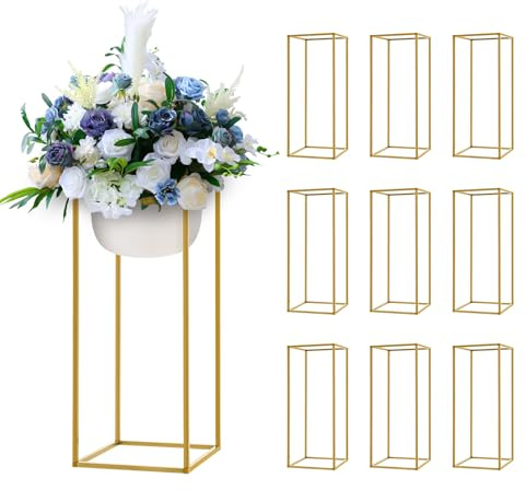 GSHIOIO 10Pcs Centerpieces Vases, 23.6inch High Metal Vase Wedding Flower Stand for Tables Column Geometric Centerpiece Stands Floral Display Holder for Event Party Home Decorations (Golden)