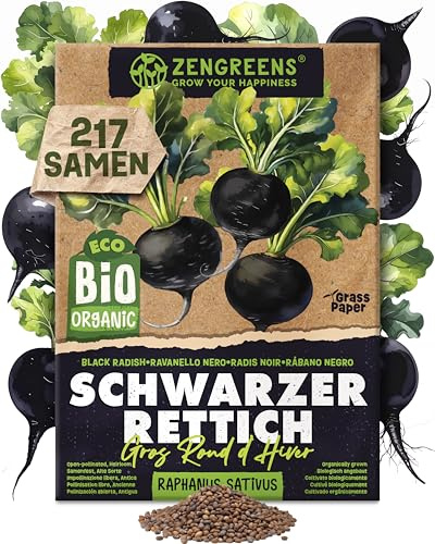 ZenGreens® - Bio Schwarzer Rettich Samen (Gros Rond d'Hiver) - Schwarzer Rettichsamen - Gemüsesamen für den einfachen Anbau im Garten, Balkon oder Hochbeet - Gemüse Saatgut